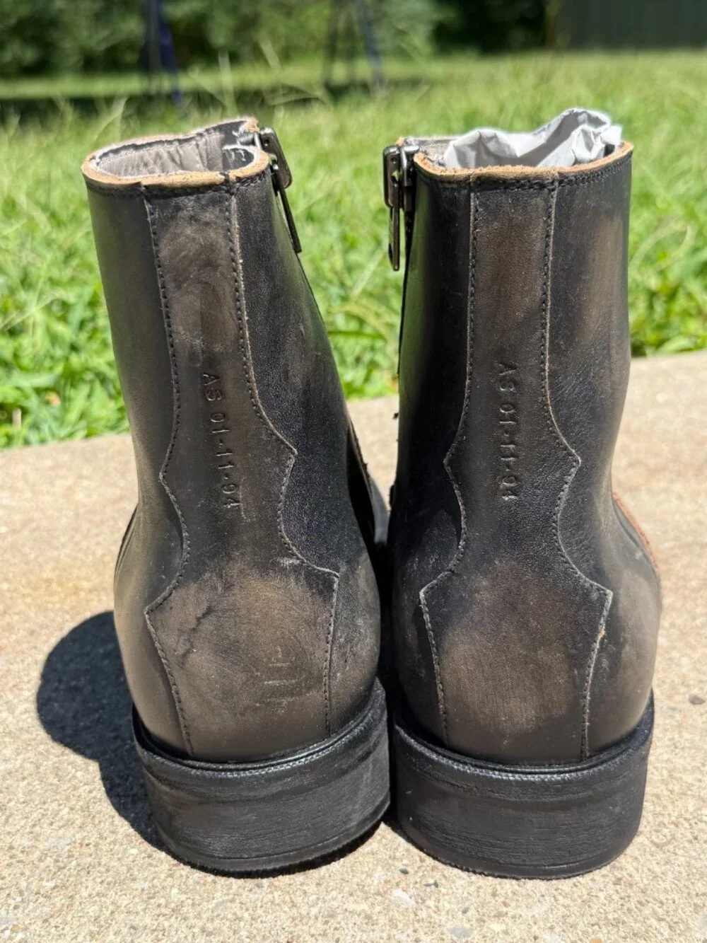 AllSaints Lang Mens 9 Leather Boots Dark Brown Moto Biker Grunge Zip Ankle 4061